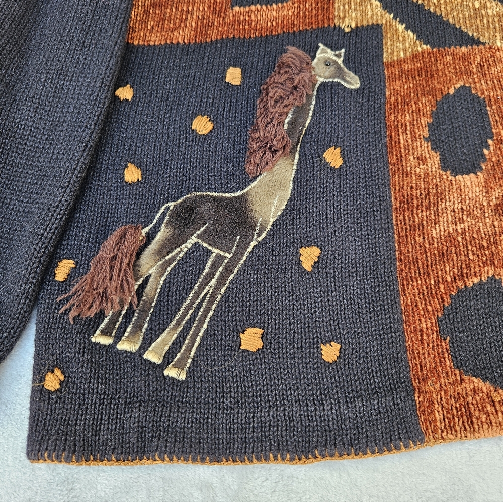 Vtg Victoria Harbour Animal Patchwork Sweater in Black and Burnt Orange Wmns L - Picture 4 of 12